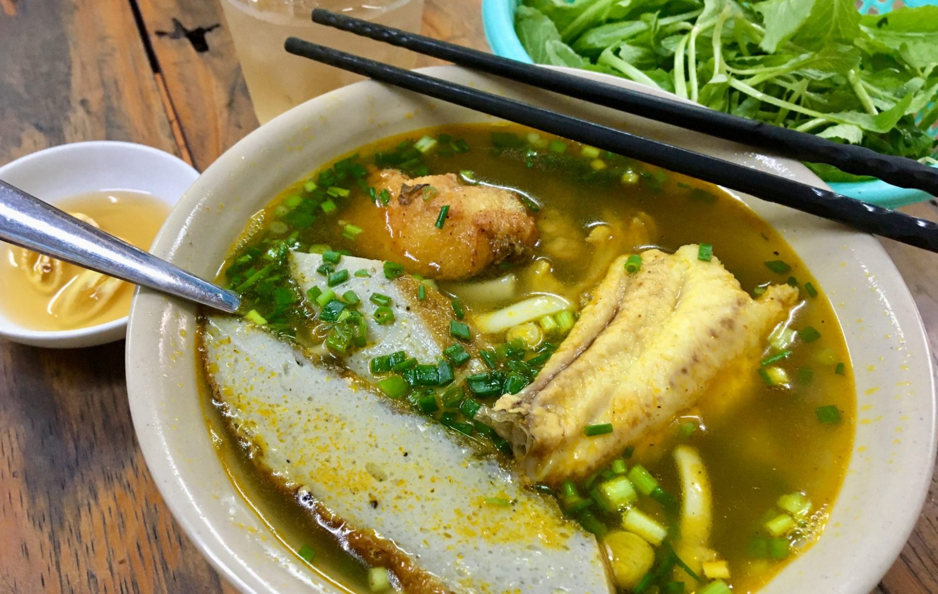 Bánh Canh Chả Cá Hấp and Chiên - Thick Rice Noodle Soup with Steamed and Fried Fish + Fish Cake